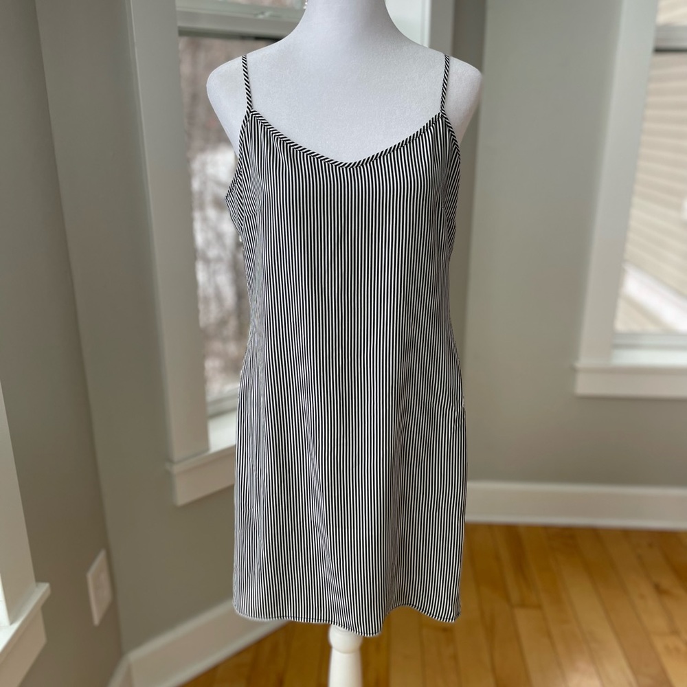 White House Black Market Black and White Stripe Mini Slip Dress Size 6